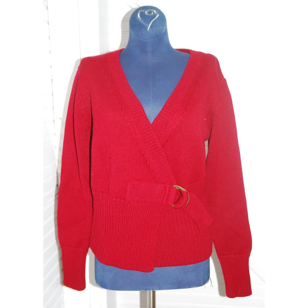 Vintage Italian Berretti Red wrap cardigan size medium womens Retro Wool blend‎